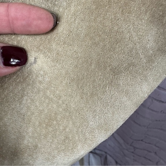 outer edge tan belted suede leather jacket sz medium classic neutral - Picture 7 of 11